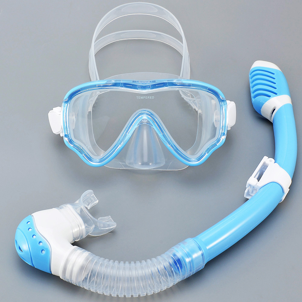 Snorkel Set - 子供用ダイビングマスク＆シュノーケルセット。水泳用ゴーグル、強化ガラス製、広視野角、水漏れ防止、曇り止め、トレーニング用、ドライタイプ、ユースサイズ、男の子・女の子向け。