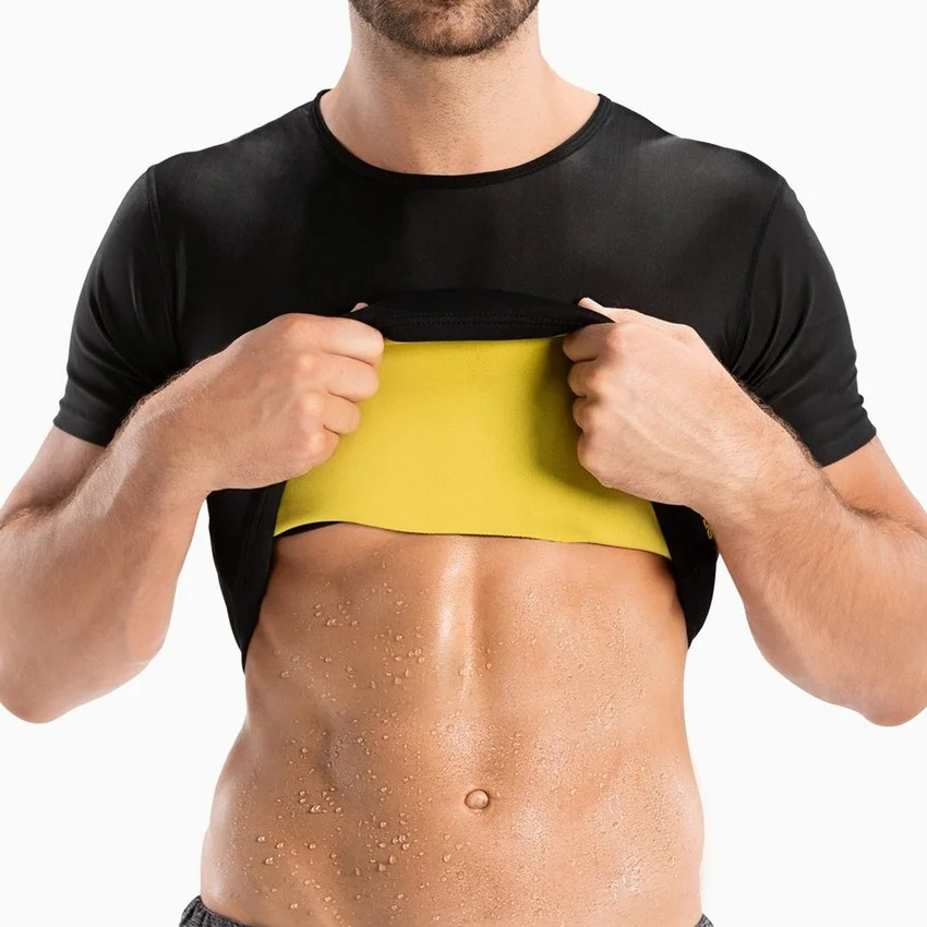 Wetsuit Men - サウナ Tシャツ男性フラットベリーコルセット痩身シース汗男性脂肪燃焼ボディシェイパー減量ウエストトレーニングおなかコントロール