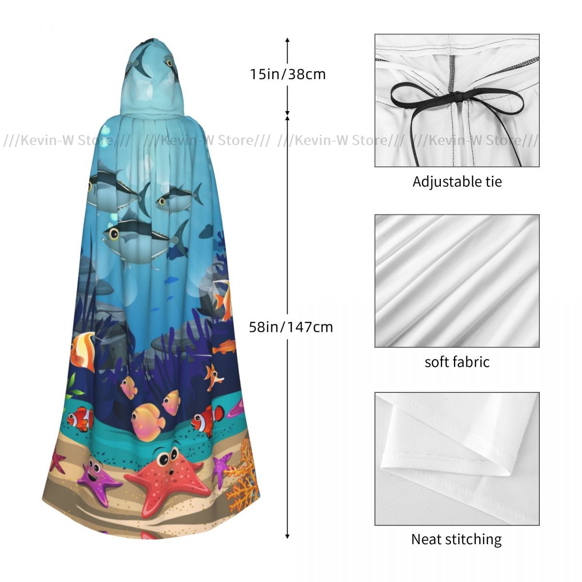 水中生物海洋生物魚藻類とサンゴ礁フード付きマントポリエステル - Life Jacket のレビューと価格