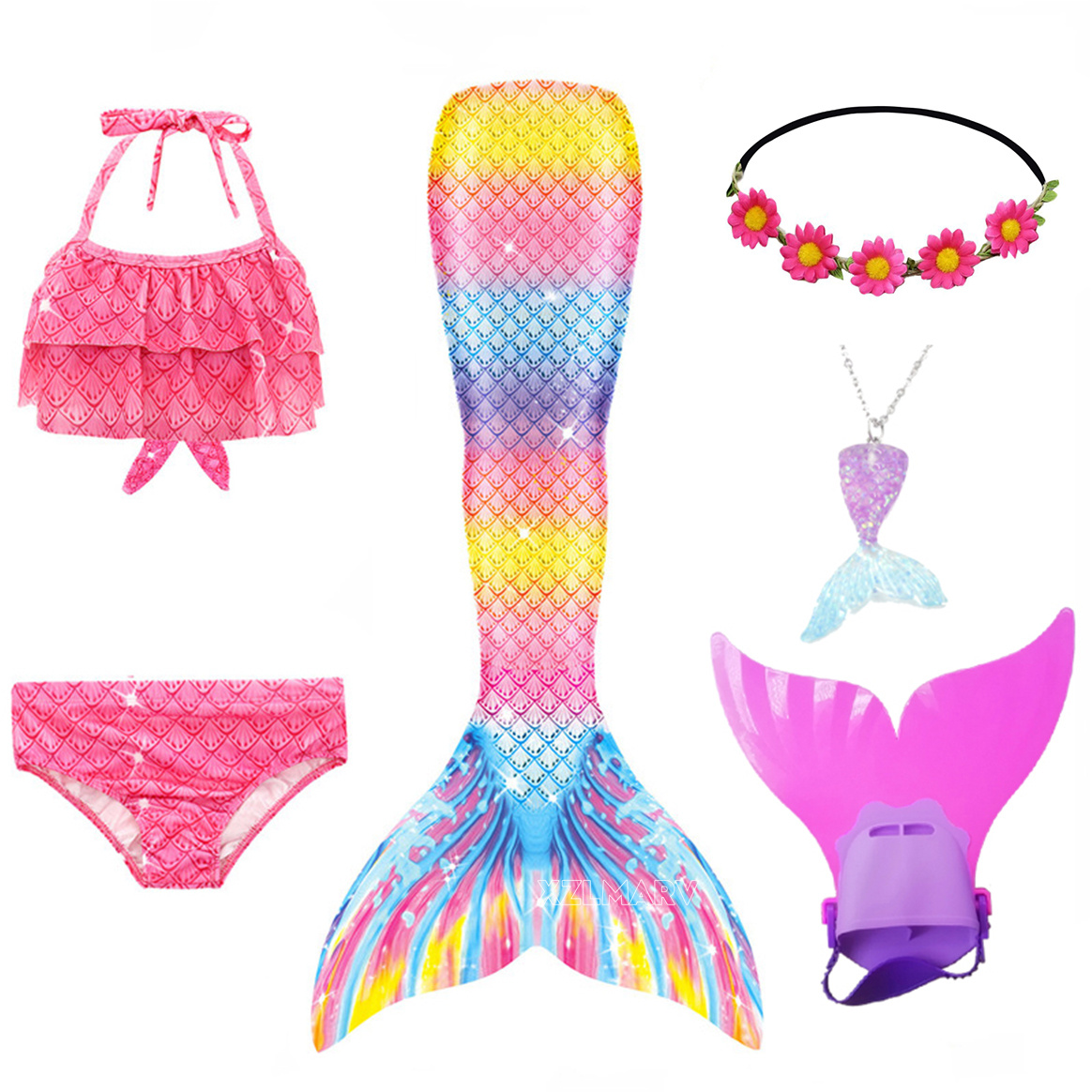 6 ピース/セットアリエル女の子水泳マーメイドテールモノフィ - Swim Fins のレビューと価格
