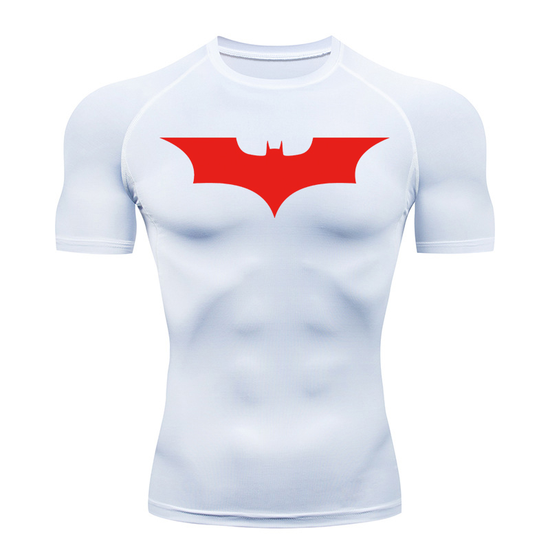 バットプリント圧縮シャツ男性夏半袖ラッシュガードジムトレーニ - Rash Guard のレビューと価格