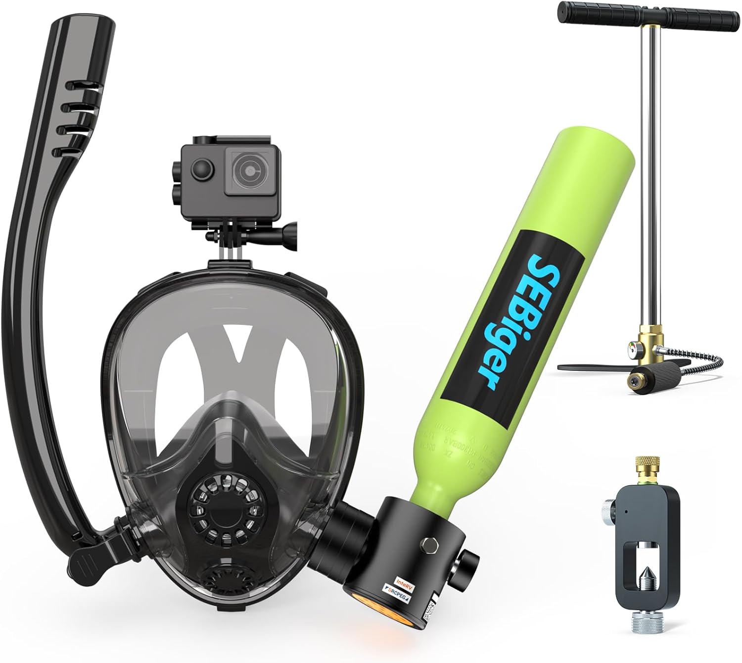 ミニスキューバタンク0.5L、フルフェイスシュノーケルマスク - Snorkel Set のレビューと価格